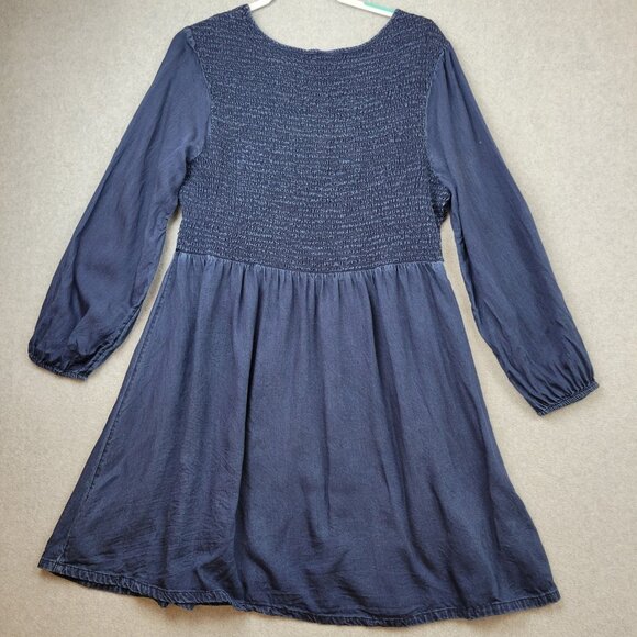 Old Navy Dress Womens Size XL‎ Blue Long Sleeve Smocked Bodice Chambray - Picture 9 of 10